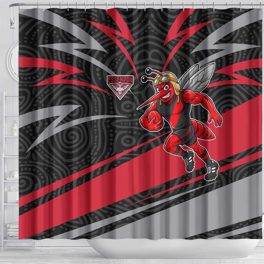 Essendon Bombers Australian Football Shower Curtain Skeeta Mascot With Indigenous Pattern Art