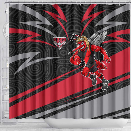 Essendon Bombers Australian Football Shower Curtain Skeeta Mascot With Indigenous Pattern Art