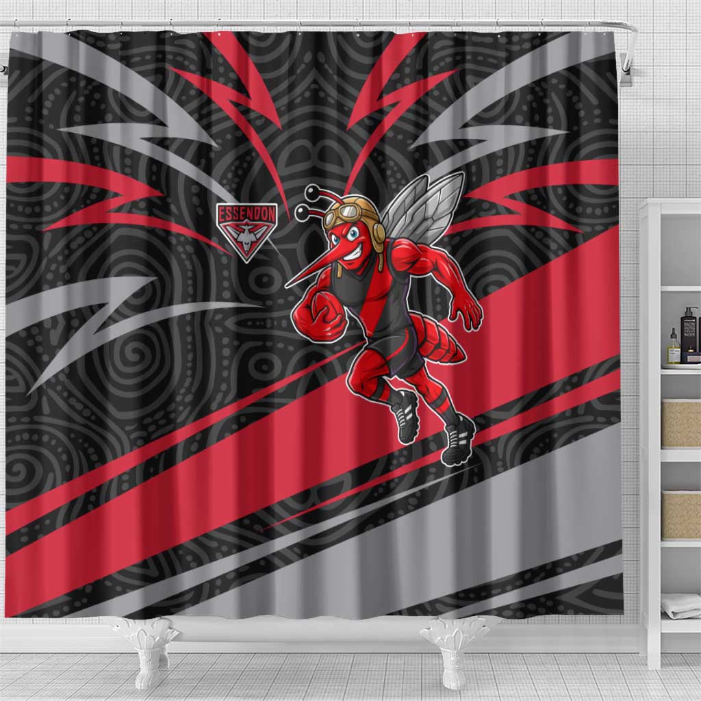 Essendon Bombers Australian Football Shower Curtain Skeeta Mascot With Indigenous Pattern Art