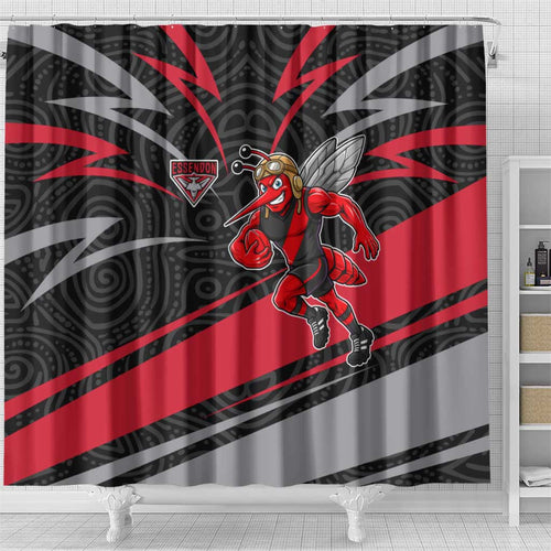 Essendon Bombers Australian Football Shower Curtain Skeeta Mascot With Indigenous Pattern Art