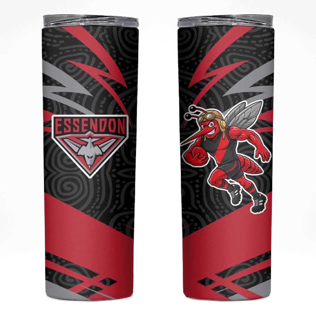 Essendon Bombers Australian Football Skinny Tumbler Skeeta Mascot With Indigenous Pattern Art