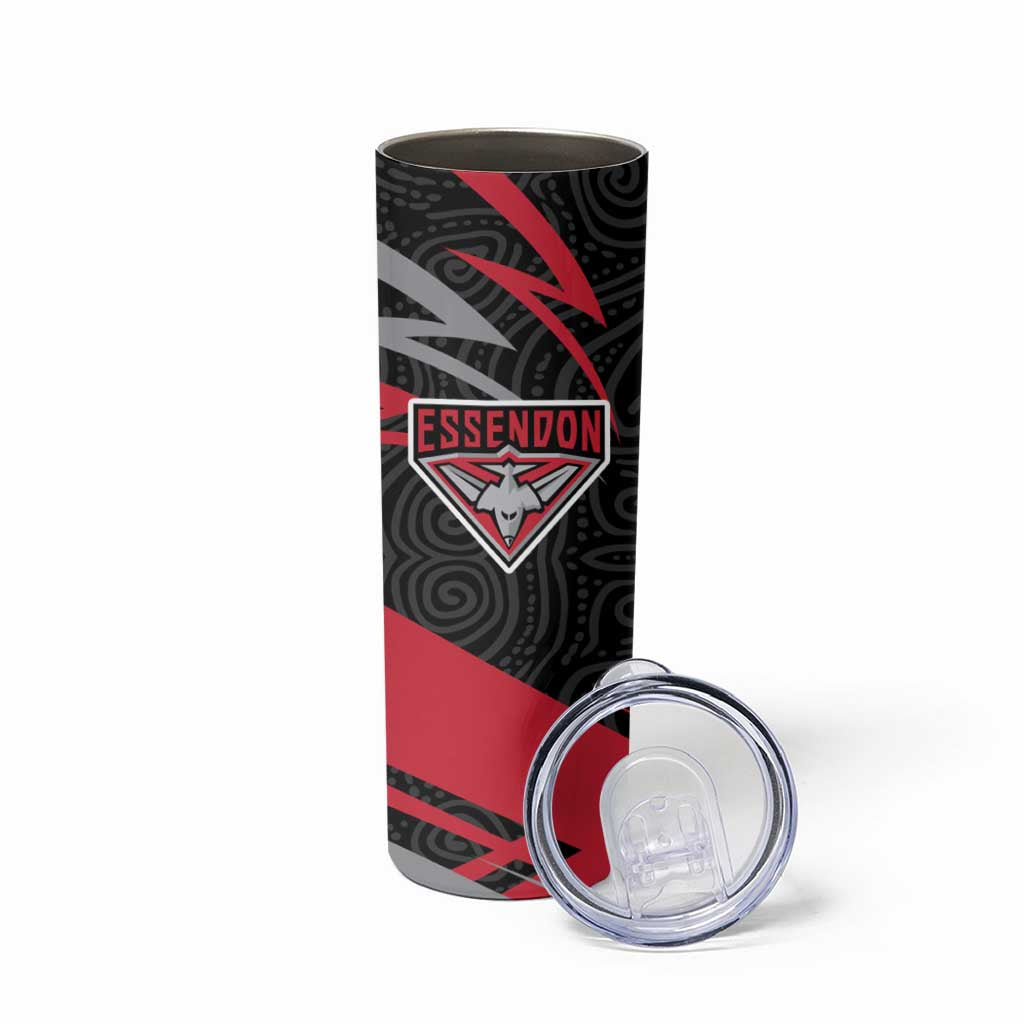 Essendon Bombers Australian Football Skinny Tumbler Skeeta Mascot With Indigenous Pattern Art