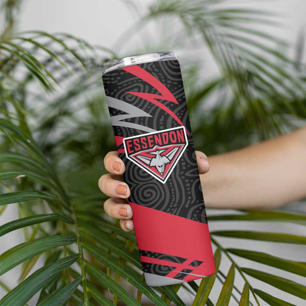 Essendon Bombers Australian Football Skinny Tumbler Skeeta Mascot With Indigenous Pattern Art
