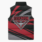 Essendon Bombers Australian Football Sleeveless Puffer Jacket Skeeta Mascot With Indigenous Pattern Art