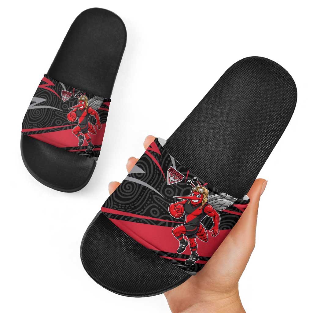Essendon Bombers Australian Football Slide Sandals Skeeta Mascot With Indigenous Pattern Art