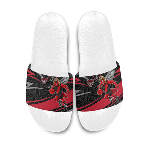 Essendon Bombers Australian Football Slide Sandals Skeeta Mascot With Indigenous Pattern Art