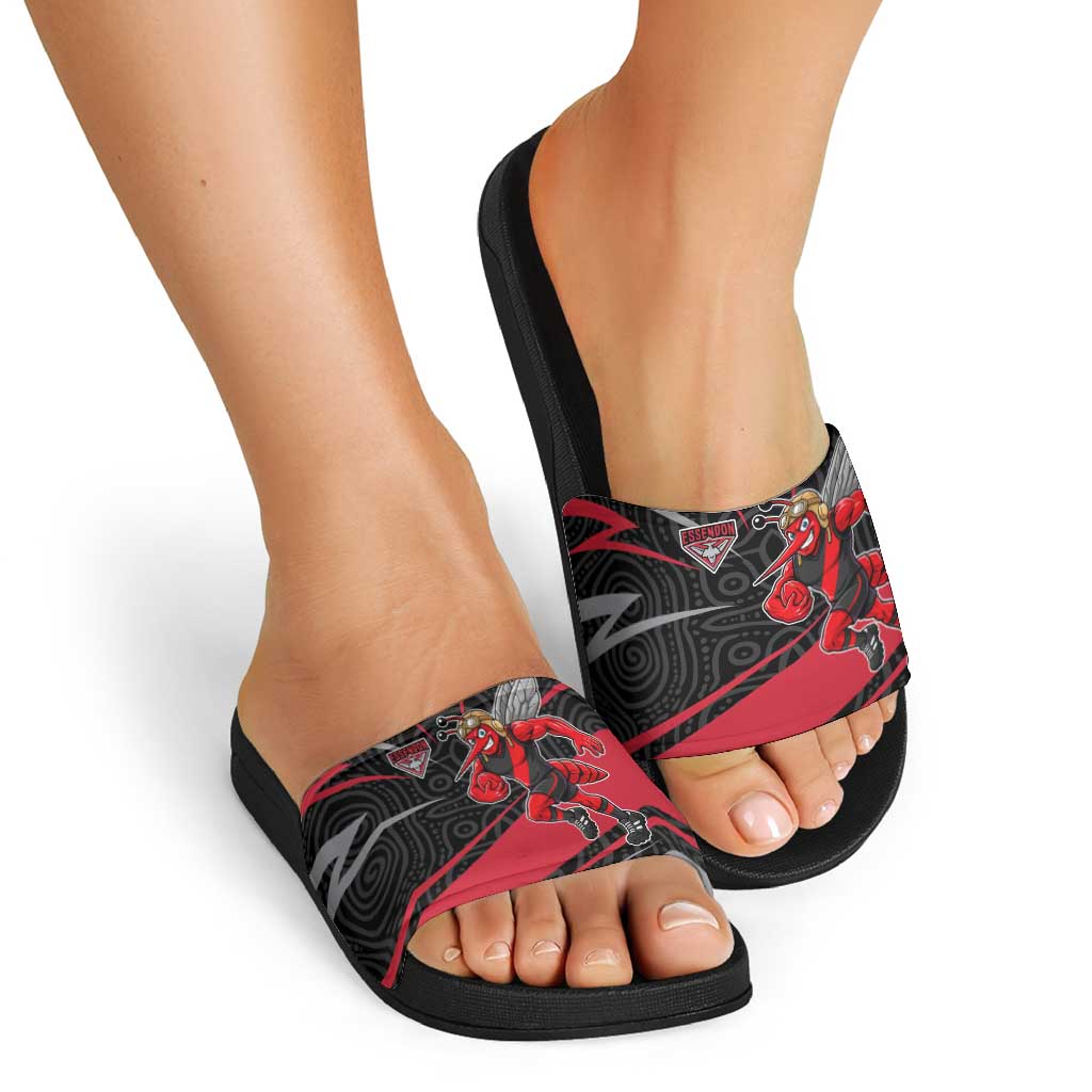 Essendon Bombers Australian Football Slide Sandals Skeeta Mascot With Indigenous Pattern Art