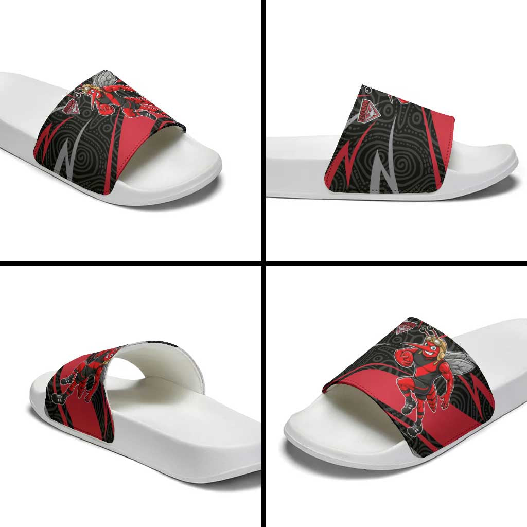 Essendon Bombers Australian Football Slide Sandals Skeeta Mascot With Indigenous Pattern Art