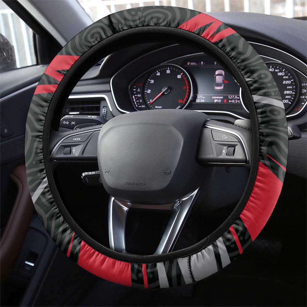 Essendon Bombers Australian Football Steering Wheel Cover Skeeta Mascot With Indigenous Pattern Art