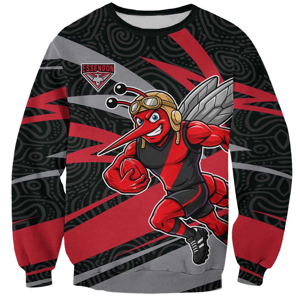 Essendon Bombers Australian Football Sweatshirt Skeeta Mascot With Indigenous Pattern Art