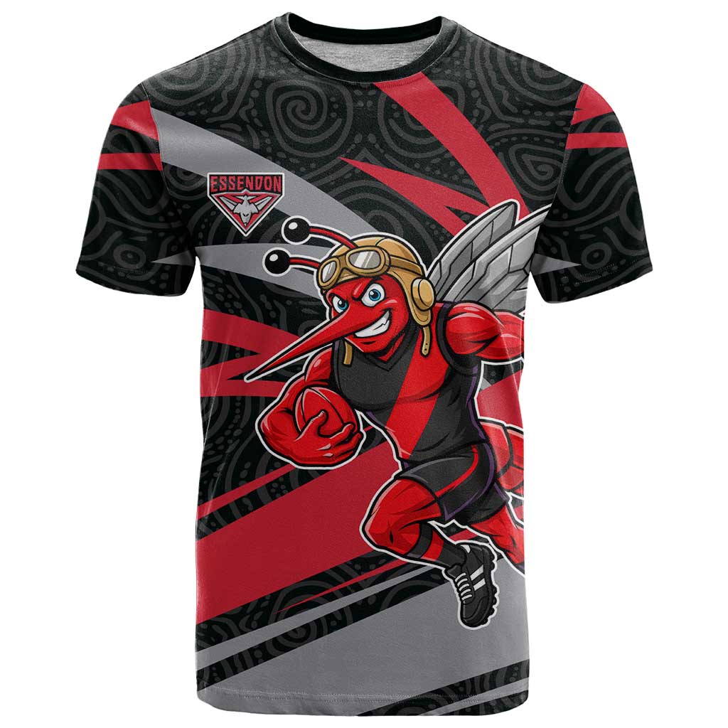 Essendon Bombers Australian Football T Shirt Skeeta Mascot With Indigenous Pattern Art