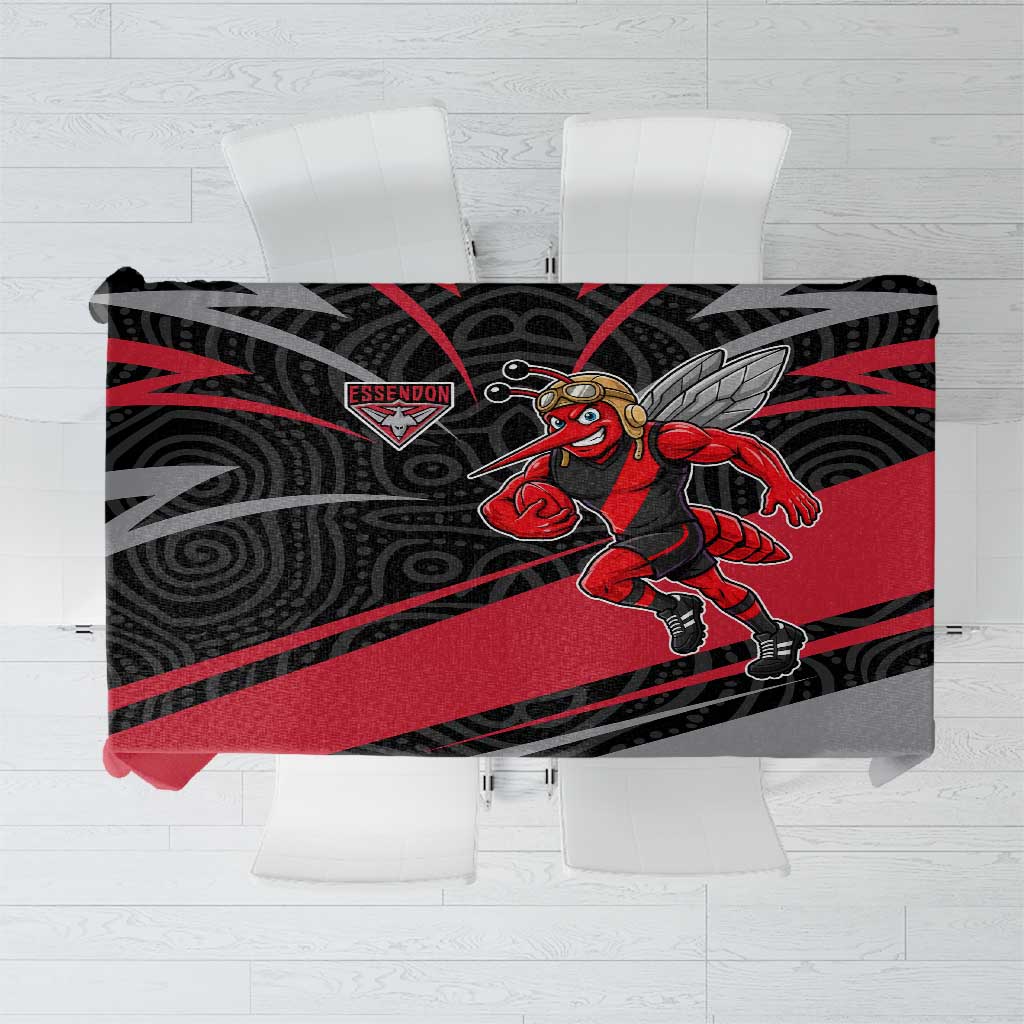 Essendon Bombers Australian Football Tablecloth Skeeta Mascot With Indigenous Pattern Art