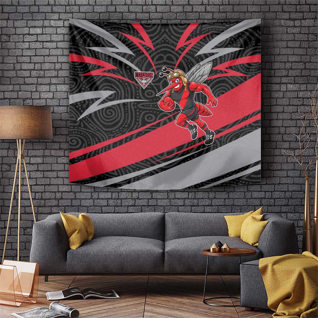 Essendon Bombers Australian Football Tapestry Skeeta Mascot With Indigenous Pattern Art