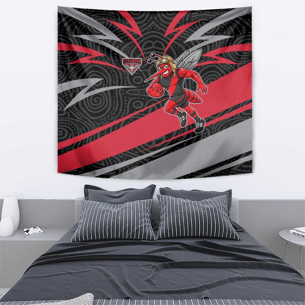 Essendon Bombers Australian Football Tapestry Skeeta Mascot With Indigenous Pattern Art