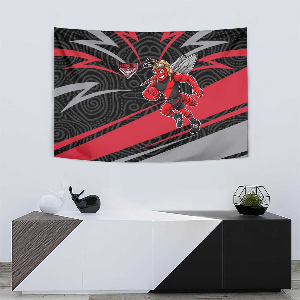 Essendon Bombers Australian Football Tapestry Skeeta Mascot With Indigenous Pattern Art