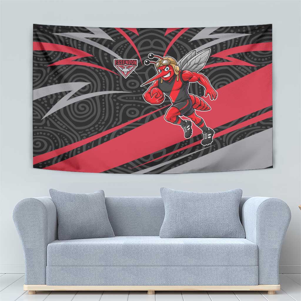 Essendon Bombers Australian Football Tapestry Skeeta Mascot With Indigenous Pattern Art