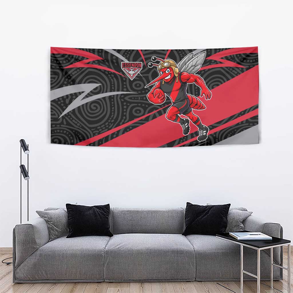Essendon Bombers Australian Football Tapestry Skeeta Mascot With Indigenous Pattern Art