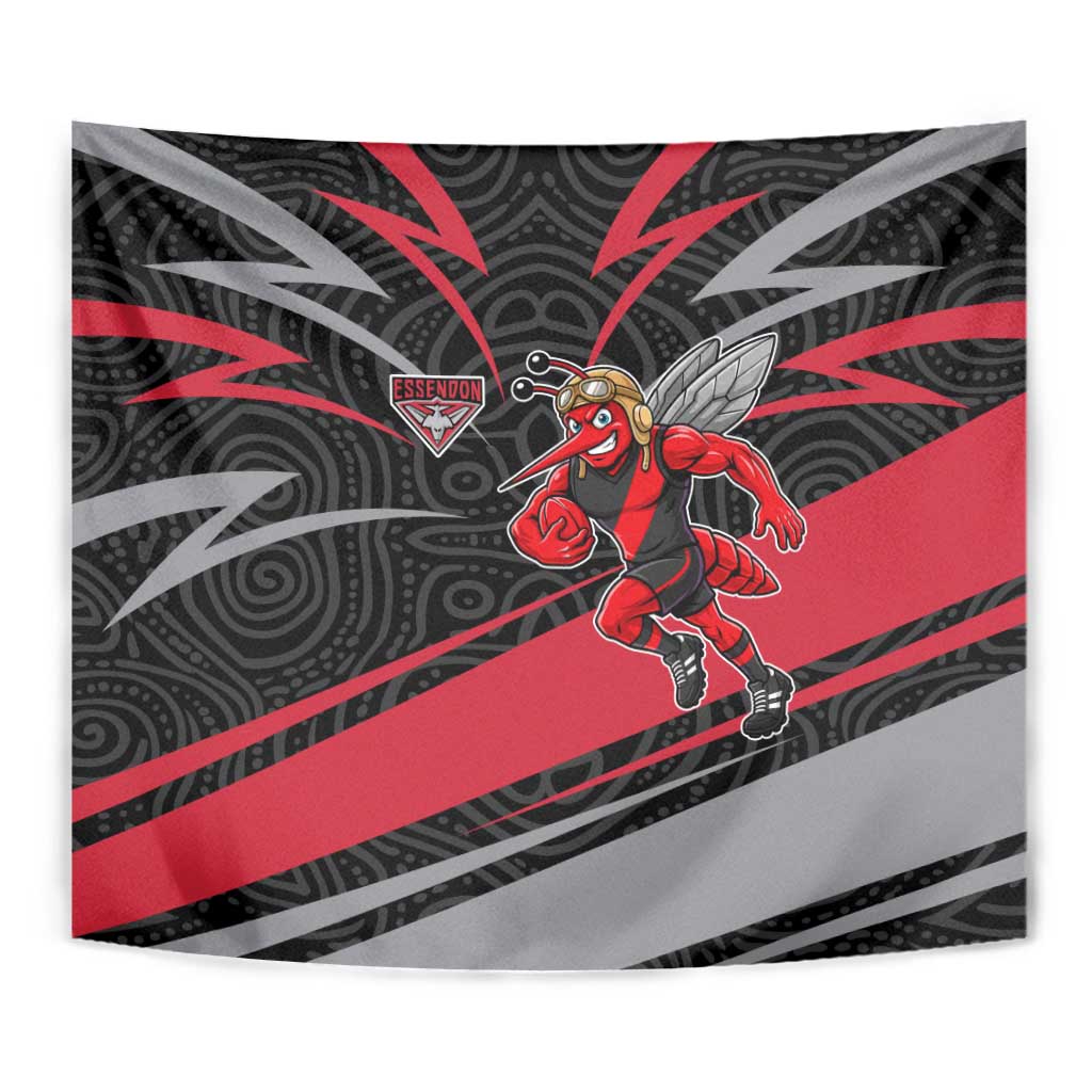 Essendon Bombers Australian Football Tapestry Skeeta Mascot With Indigenous Pattern Art