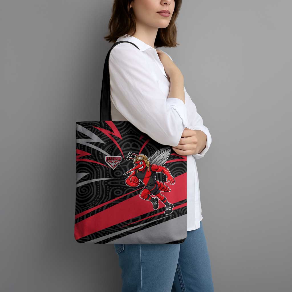 Essendon Bombers Australian Football Tote Bag Skeeta Mascot With Indigenous Pattern Art