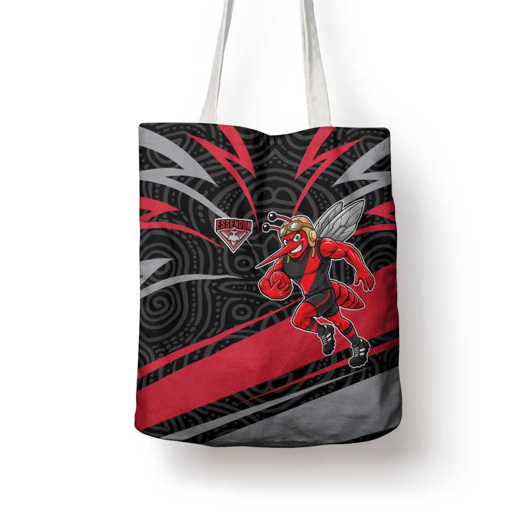 Essendon Bombers Australian Football Tote Bag Skeeta Mascot With Indigenous Pattern Art