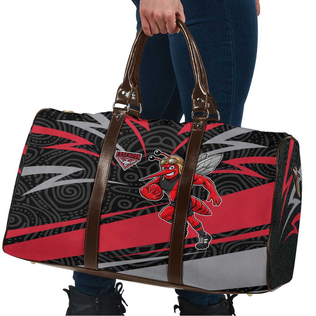 Essendon Bombers Australian Football Travel Bag Skeeta Mascot With Indigenous Pattern Art