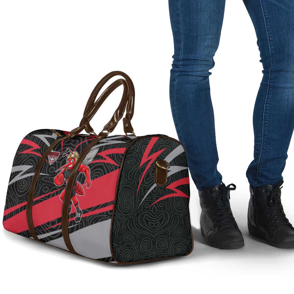 Essendon Bombers Australian Football Travel Bag Skeeta Mascot With Indigenous Pattern Art