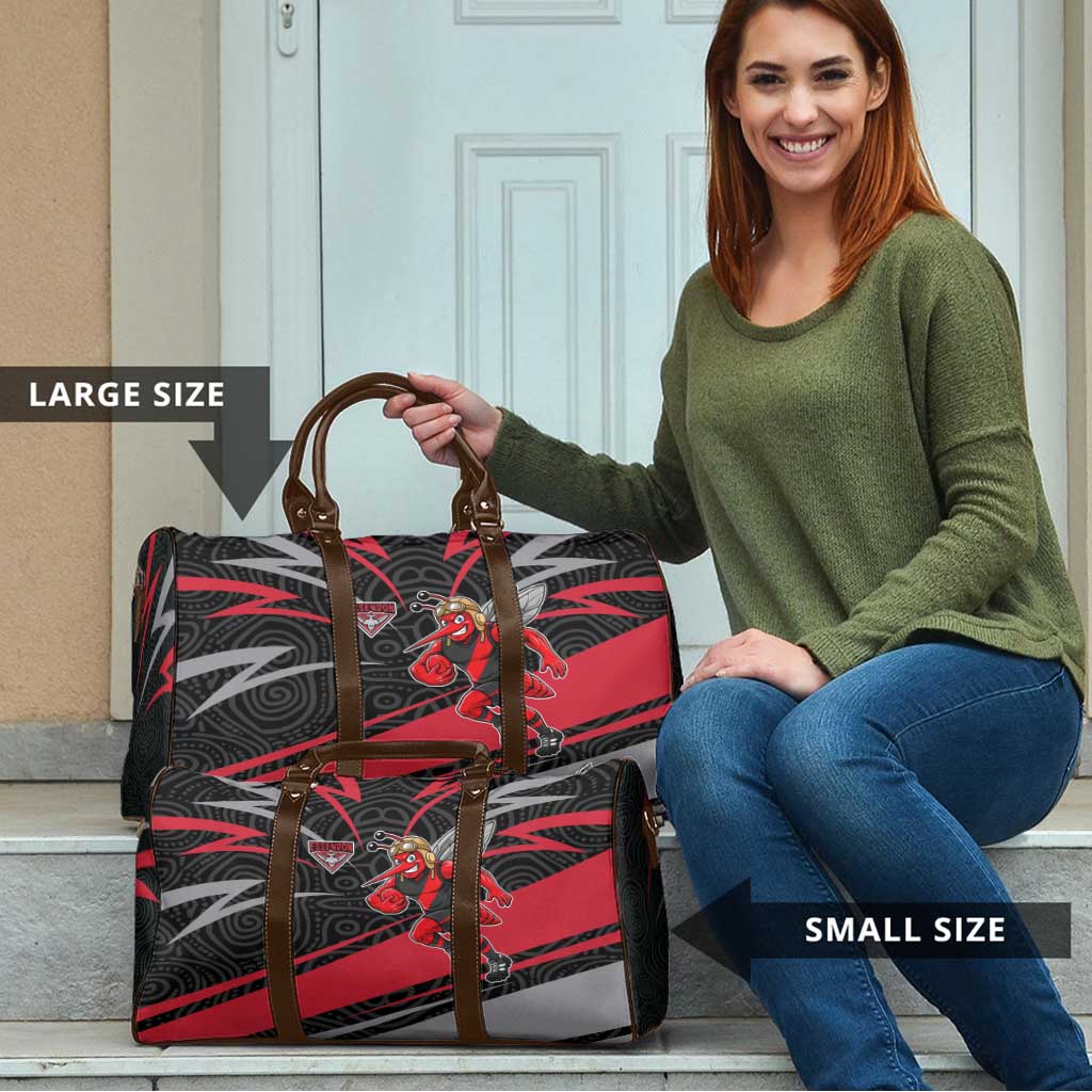 Essendon Bombers Australian Football Travel Bag Skeeta Mascot With Indigenous Pattern Art