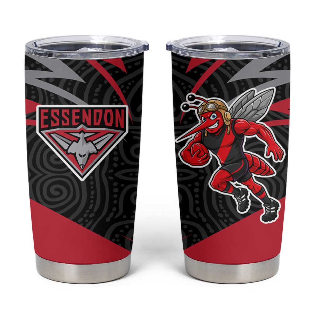 Essendon Bombers Australian Football Tumbler Cup Skeeta Mascot With Indigenous Pattern Art