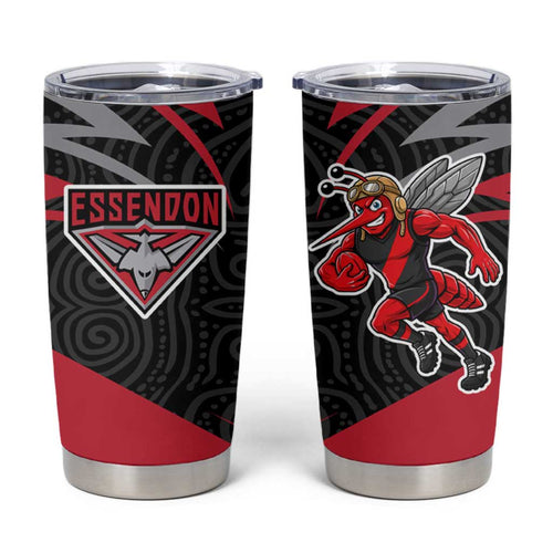 Essendon Bombers Australian Football Tumbler Cup Skeeta Mascot With Indigenous Pattern Art