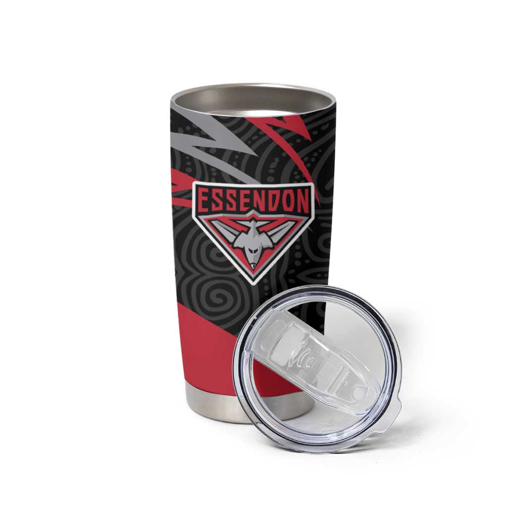 Essendon Bombers Australian Football Tumbler Cup Skeeta Mascot With Indigenous Pattern Art