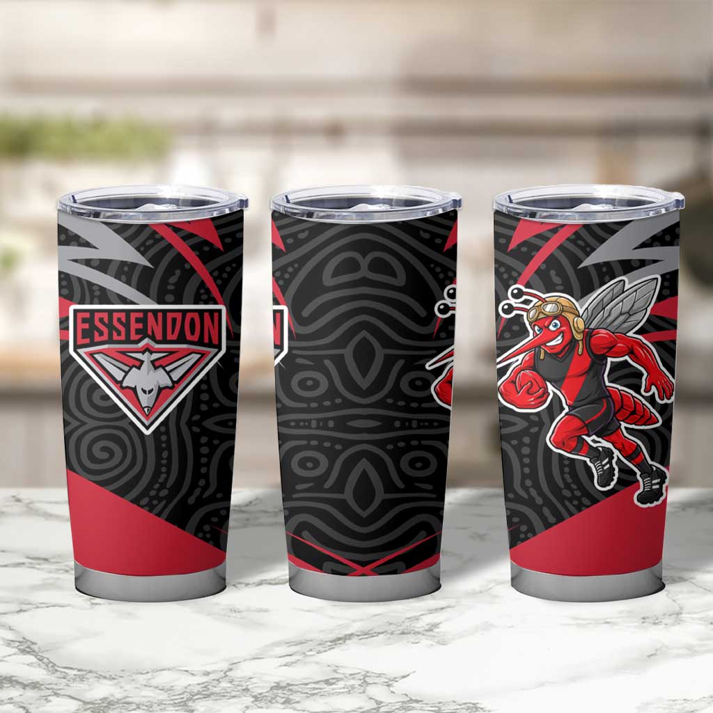 Essendon Bombers Australian Football Tumbler Cup Skeeta Mascot With Indigenous Pattern Art