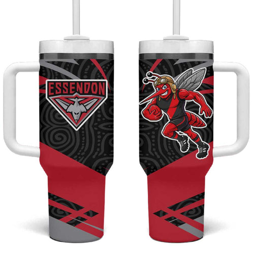 Essendon Bombers Australian Football Tumbler With Handle Skeeta Mascot With Indigenous Pattern Art