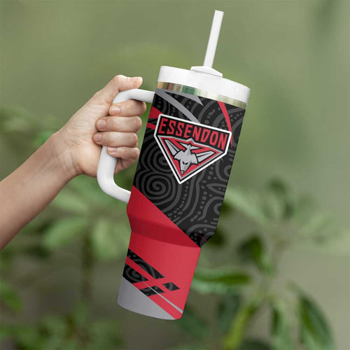 Essendon Bombers Australian Football Tumbler With Handle Skeeta Mascot With Indigenous Pattern Art