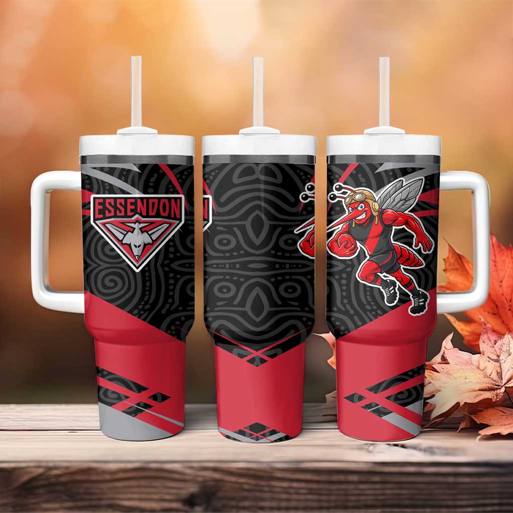 Essendon Bombers Australian Football Tumbler With Handle Skeeta Mascot With Indigenous Pattern Art