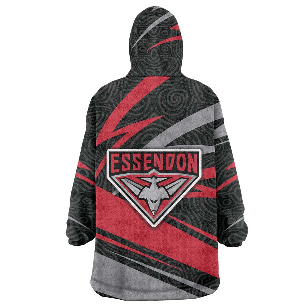 Essendon Bombers Australian Football Wearable Blanket Hoodie Skeeta Mascot With Indigenous Pattern Art