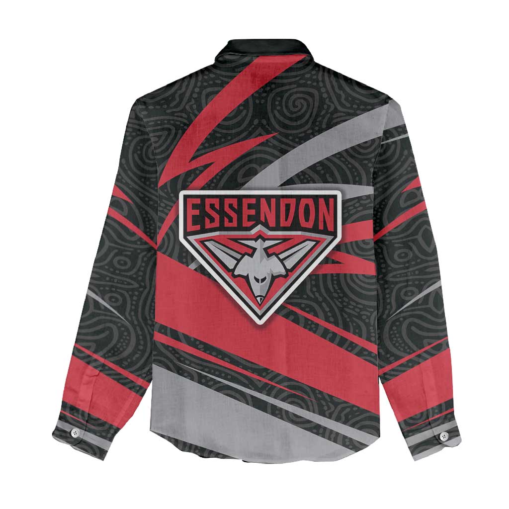 Essendon Bombers Australian Football Women Casual Shirt Skeeta Mascot With Indigenous Pattern Art