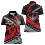 Essendon Bombers Australian Football Women Polo Shirt Skeeta Mascot With Indigenous Pattern Art
