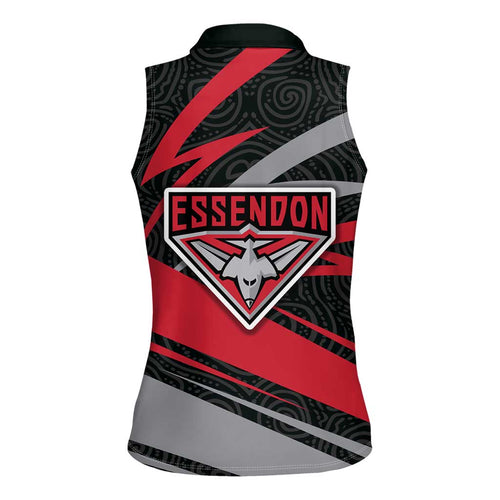 Essendon Bombers Australian Football Women Sleeveless Polo Shirt Skeeta Mascot With Indigenous Pattern Art