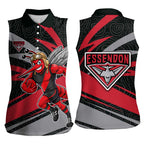 Essendon Bombers Australian Football Women Sleeveless Polo Shirt Skeeta Mascot With Indigenous Pattern Art