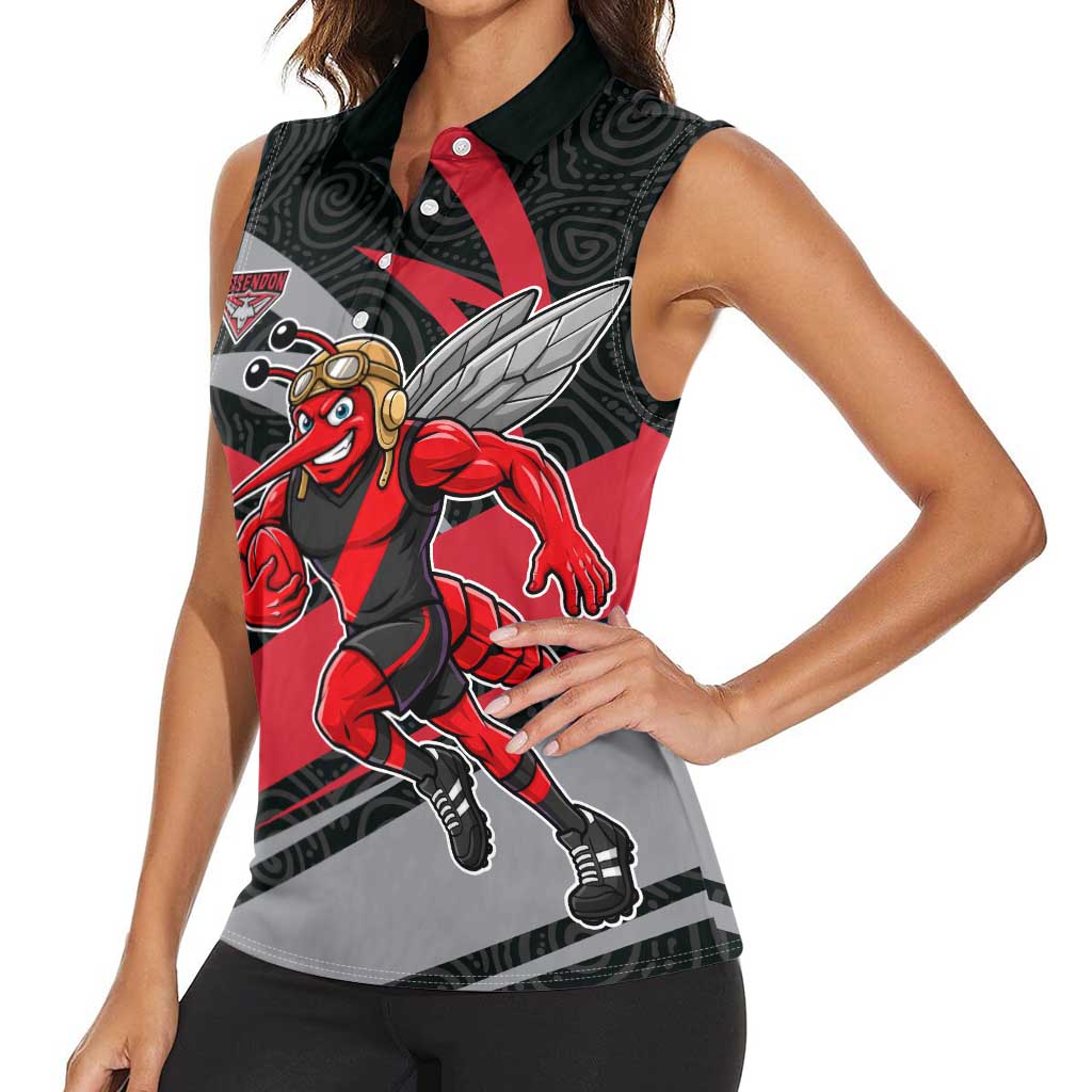 Essendon Bombers Australian Football Women Sleeveless Polo Shirt Skeeta Mascot With Indigenous Pattern Art