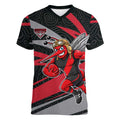 Essendon Bombers Australian Football Women V-Neck T-Shirt Skeeta Mascot With Indigenous Pattern Art