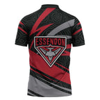Essendon Bombers Australian Football Zipper Polo Shirt Skeeta Mascot With Indigenous Pattern Art