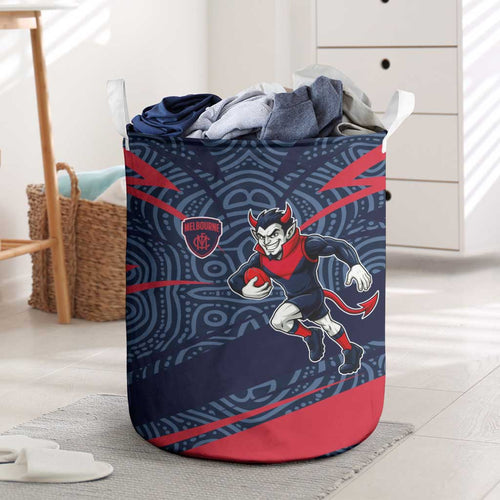 Melbourne Demons Australian Football Laundry Basket Devil Mascot With Indigenous Pattern Art