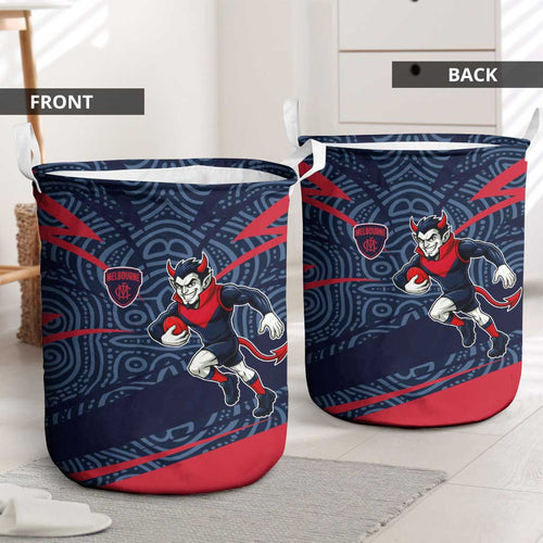 Melbourne Demons Australian Football Laundry Basket Devil Mascot With Indigenous Pattern Art
