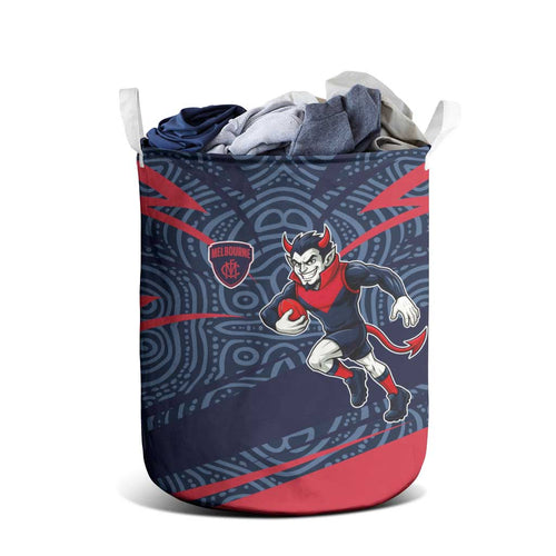 Melbourne Demons Australian Football Laundry Basket Devil Mascot With Indigenous Pattern Art