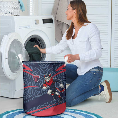 Melbourne Demons Australian Football Laundry Basket Devil Mascot With Indigenous Pattern Art
