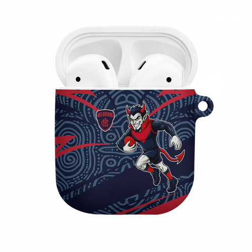 Melbourne Demons Australian Football AirPods Case Devil Mascot With Indigenous Pattern Art