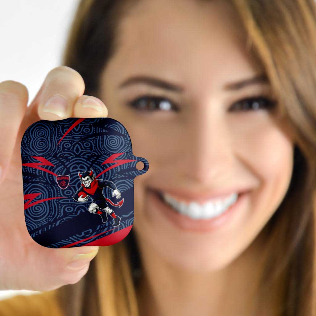 Melbourne Demons Australian Football AirPods Case Devil Mascot With Indigenous Pattern Art
