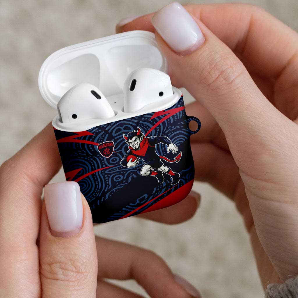 Melbourne Demons Australian Football AirPods Case Devil Mascot With Indigenous Pattern Art