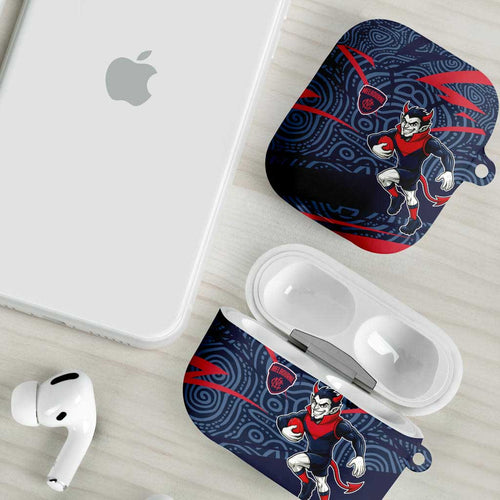 Melbourne Demons Australian Football AirPods Case Devil Mascot With Indigenous Pattern Art